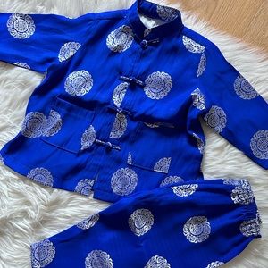 Boys Chinese 2 Piece Outfit - Size 3T - Blue White